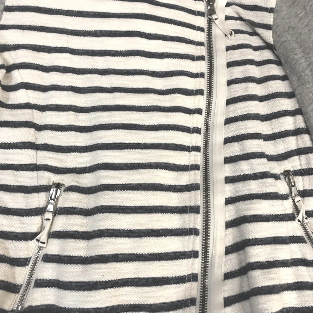 LOU & GREY Anthropologie Moto Jacket Grey & White Stripes Assymetrical Zip sz L - Picture 4 of 13